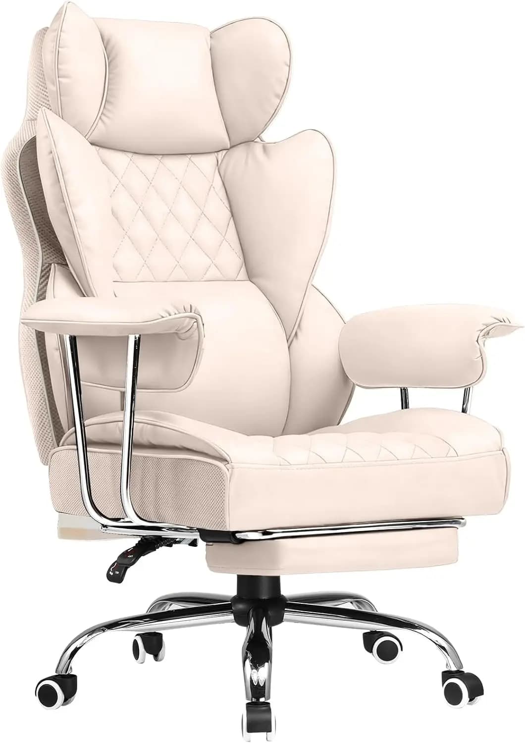 Sedia da Ufficio Grande e Alta, Sedia da Gaming in Pelle con Schienale Alto e Poggiapiedi, Sedie Ergonomiche Direzionali con Molle Insacchettate