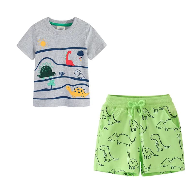 Set Estivo 2 Pezzi per Bambini: Maglietta e Pantaloncini con Dinosauri, Completo per Bambini e Bambine