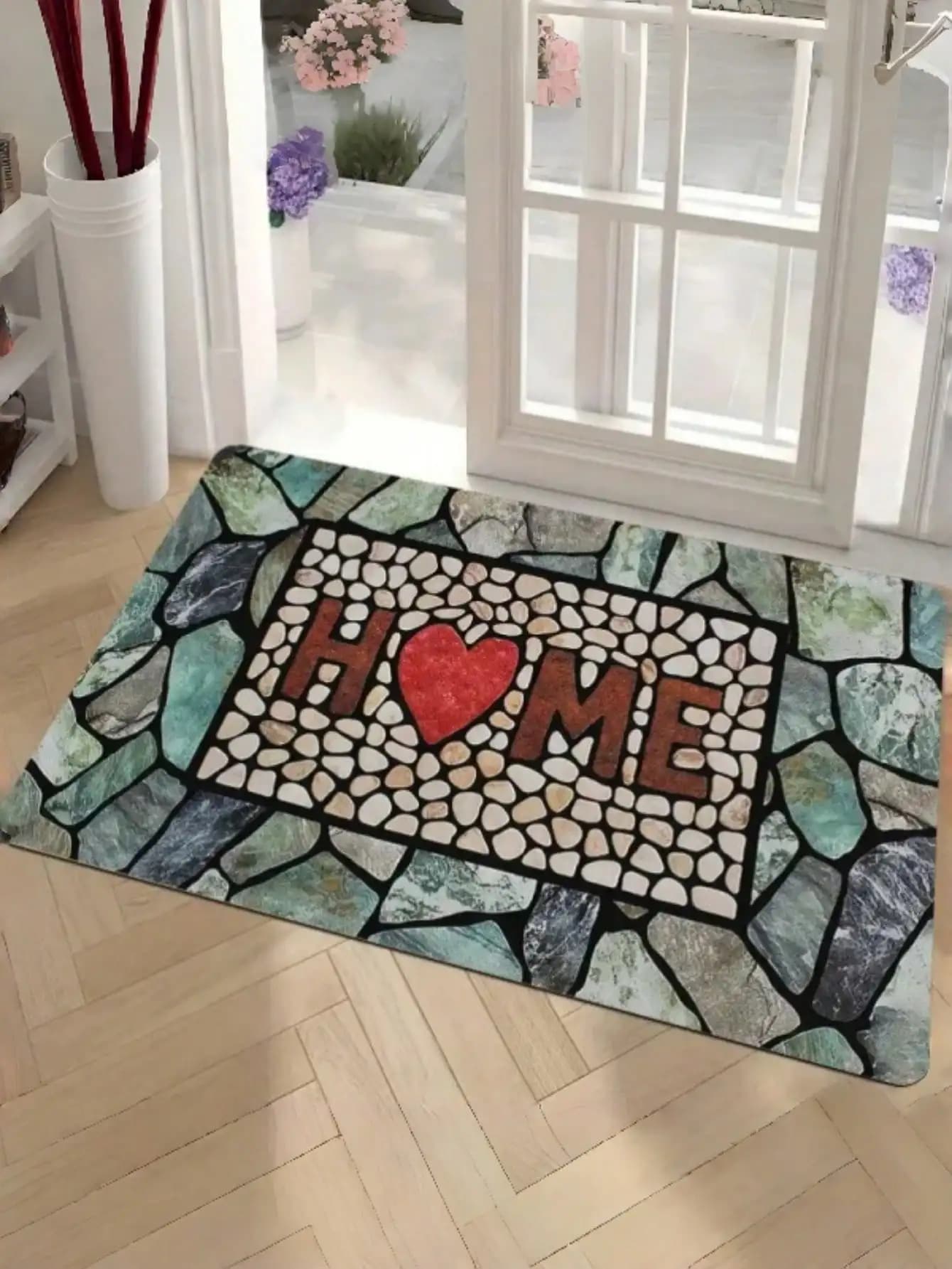 Vintage-style faux stone texture door mat