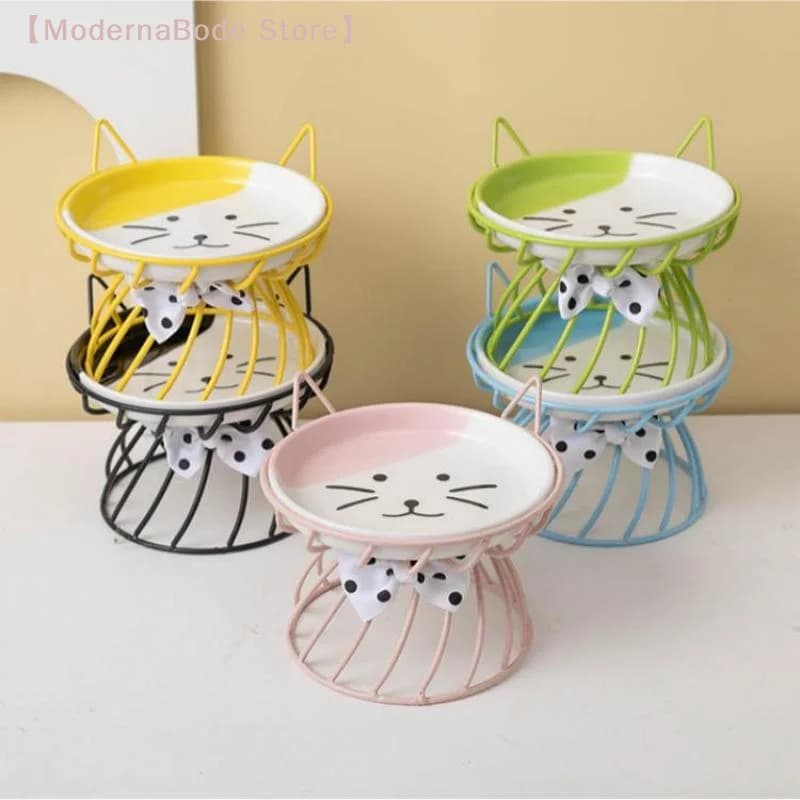 Ciotole rialzate in ceramica per cibo e acqua con supporto per gatti e cani, accessori per l'alimentazione e l'abbeveraggio all'aperto, ciotola con supporto per cani e gatti