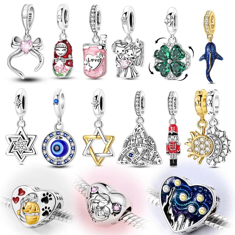 New Shark Whale Sun Bow Silver Charms Beads Fit Original Bracelet Bag Keychain Earring Charm Bead Pendant Diy Women Jewelry Gift