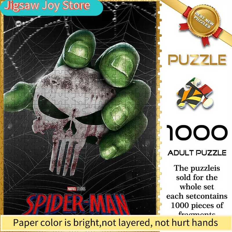 Puzzle Senza Cuciture a Tema Marvel Spider-Man Punisher W26.1.8-26, con una Mano Verde che Sostiene un Logo a Forma di Teschio Contro una Ragno d'Acciaio