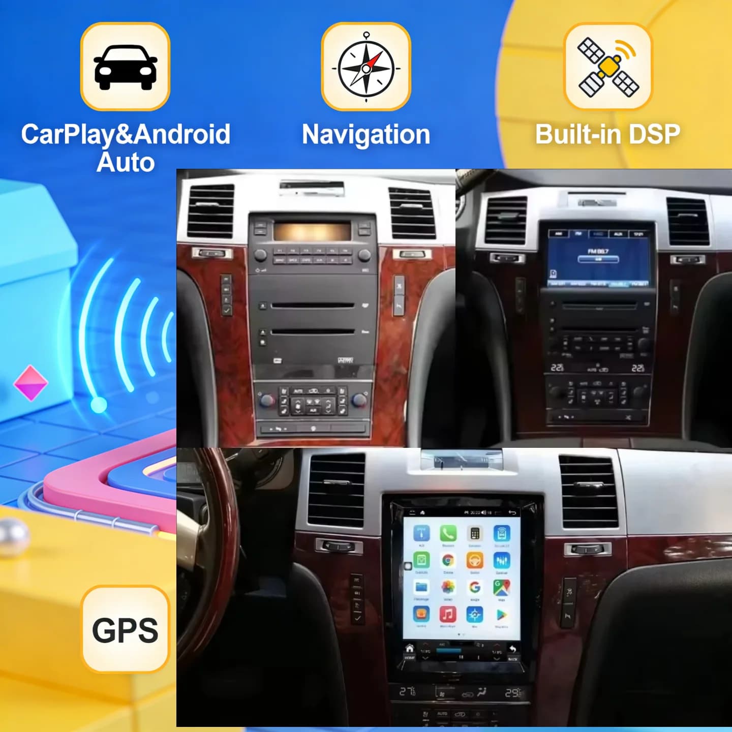 Schermo da 9.7" Android 14.0 per Cadillac Escalade 2007 - 2014, Navigatore GPS per Auto, Lettore Multimediale Stereo, Radio e Registratore