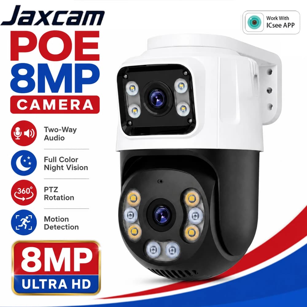 Telecamera IP POE PTZ 4K 8MP doppia lente H.265 Audio bidirezionale Telecamera di sicurezza domestica esterna Telecamera di sorveglianza CCTV ICSEE XMEYE