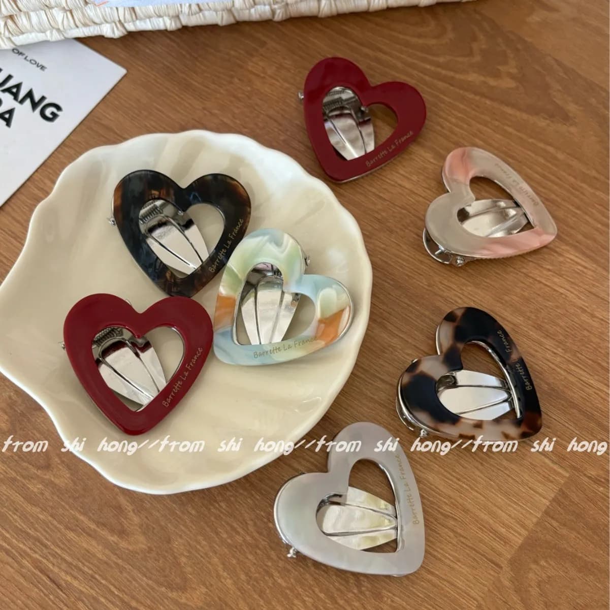 Cut Out Heart Acetic Acid Hair Clip Women's Classy Bangs Side Duckbill Clip Cute Headgear