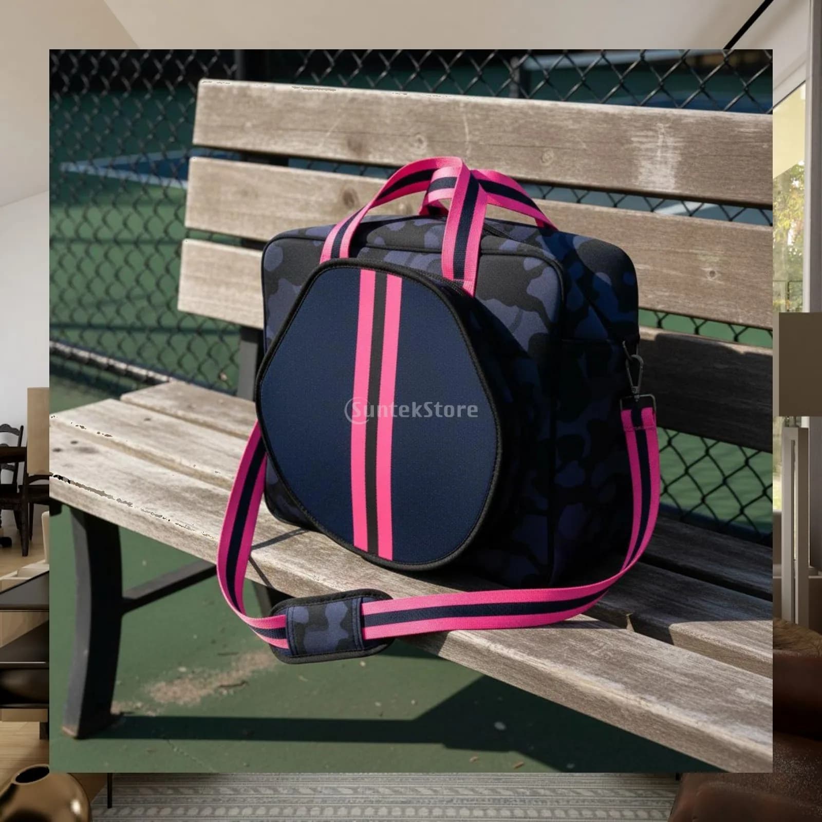 Spacious Tennis Racket Case Pickleball Tote Bag Quilted Design with Dedicated Paddle Pocket and Detachable Shoulder Strap