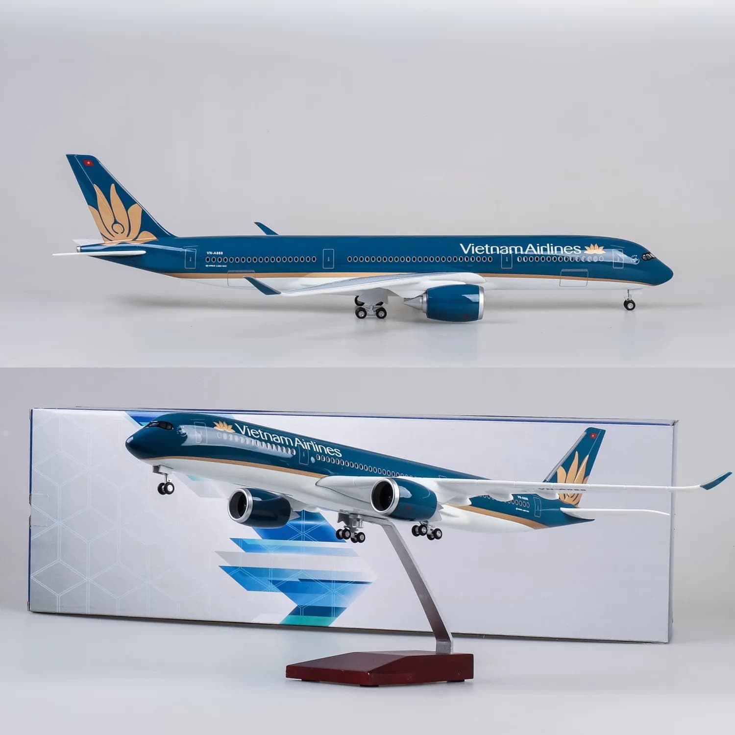 47cm Large Scale Toy Plane Vietnam A350 Diecast Resin Airplane Model Kits with Stand for Aviation Enthusiast Gift or Collection