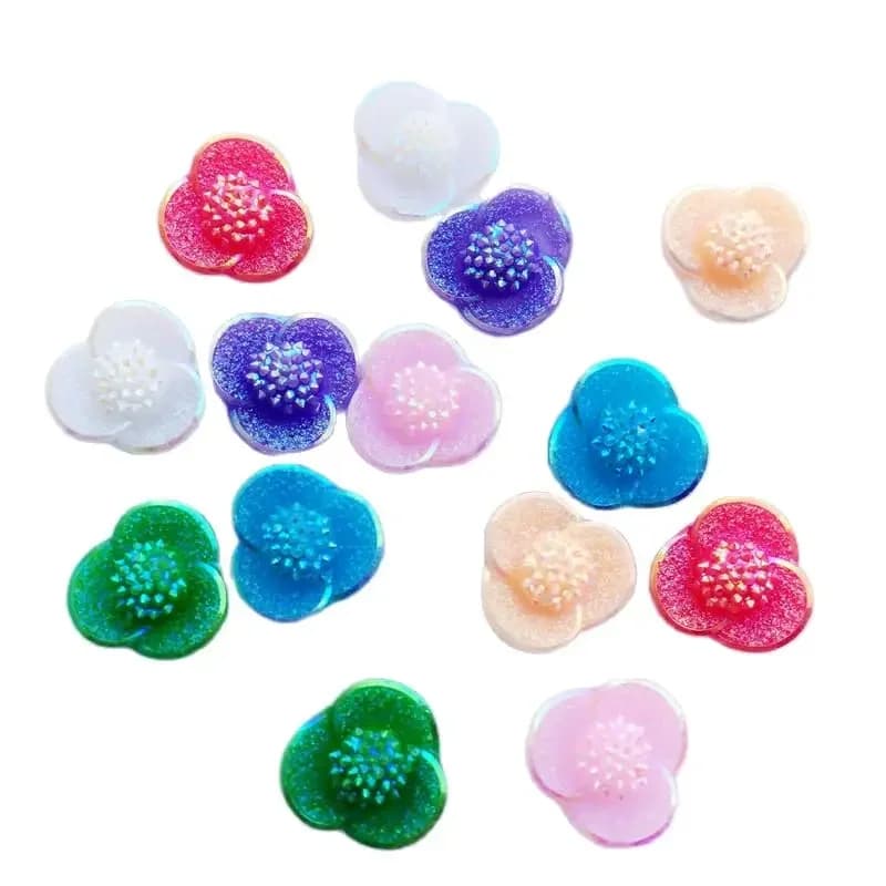 30pcs 11mm Shiny AB Resin Rhinestone Flower Flatback Cabochon DIY Decorative Craft Scrapbooking Accessories -A95