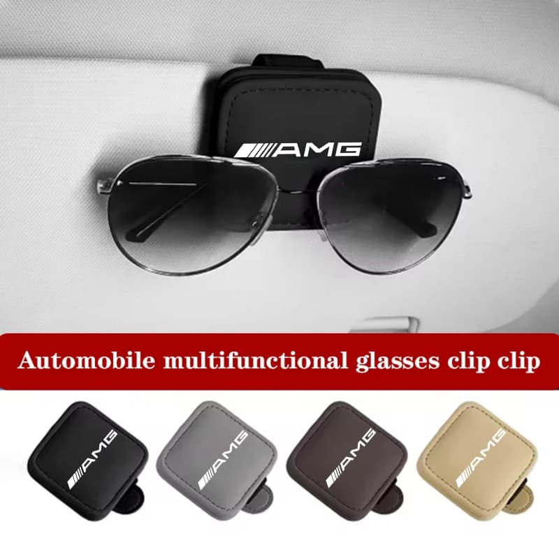Car Sunglasses Holder Car Magnetic Leather Clip Card Ticket Holder For Mercedes Benz AMG W205 W204 W203 W212 Car Accessories
