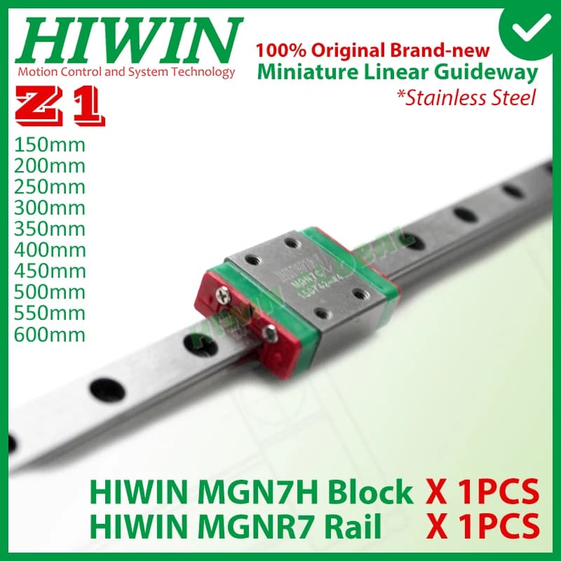 HIWIN Acciaio inossidabile MGN7H Z1 Guida lineare precaricata 150 200 300 400 500 600mm HIWIN Block Carriage Guide lineari Stampante 3D