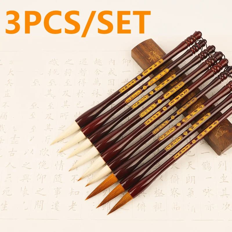 3Pcs Handmade Chinese Calligraphy Brushes Set ,Chinese Traditional Calligraphy Brush,Painting Writing Kanji Art Watercolor Brush