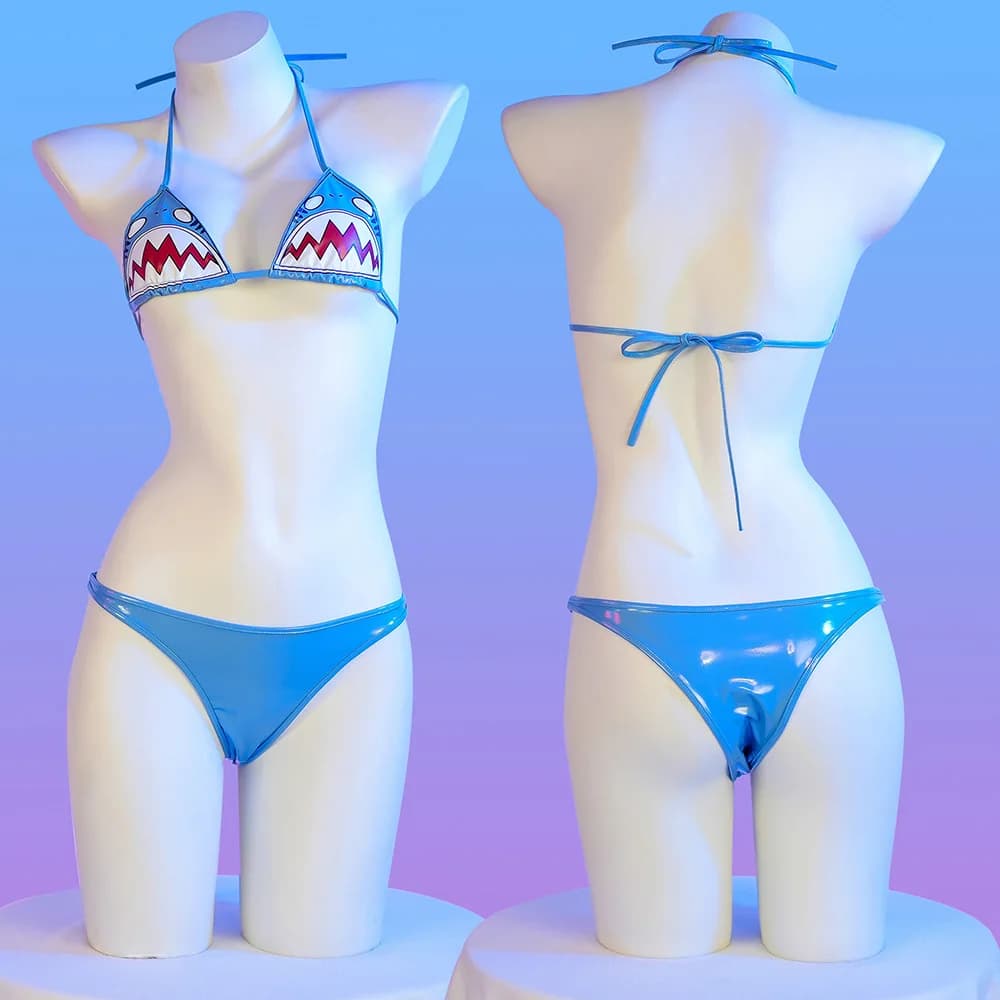 Bikini Sexy 2024 da Donna con Stampa Squalo in PU, Costume da Bagno Diviso a Vita Bassa, Set Bikini in Pelle, Abbigliamento da Spiaggia