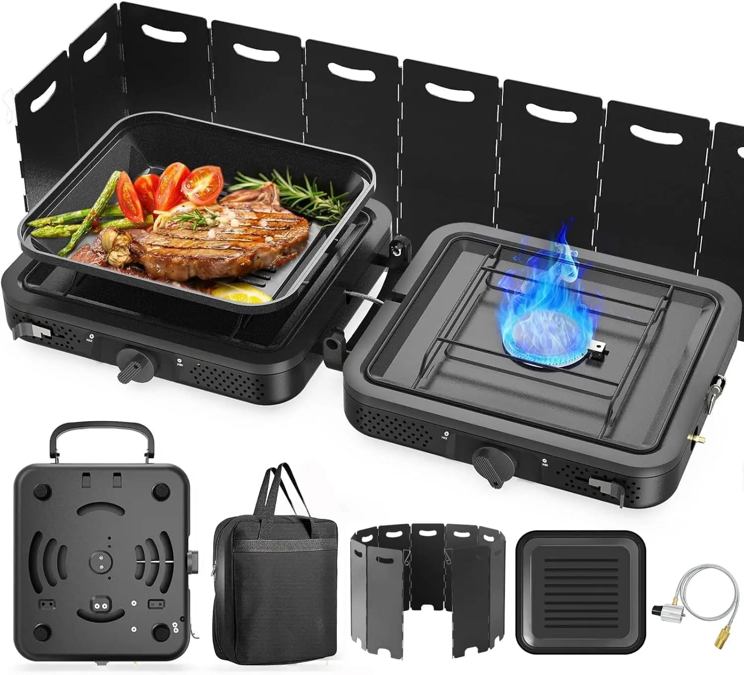 Fornello da Campeggio Portatile a 2 Fuochi, 17.000 BTU, Pieghevole con Borsa per il Trasporto per Cucina all'Aperto