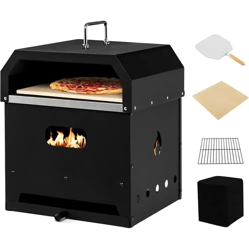Forno per Pizza da Esterno Multifunzionale con Griglia Staccabile, Pietra Refrattaria, Paletta e Copertura Impermeabile per Barbecue in Giardino