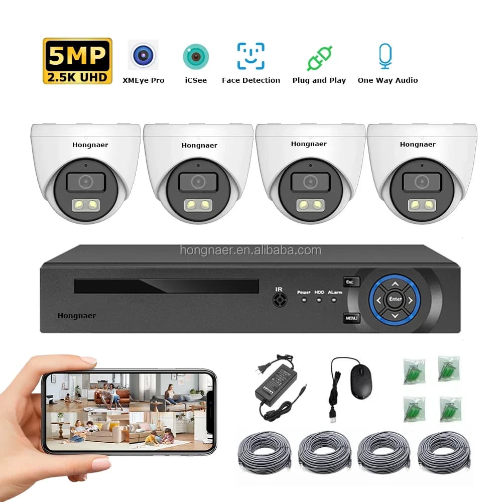 Sistema di Videosorveglianza Wireless 4K Hongnaer 2026 con Telecamere IP Dome da Interno 4MP 5MP 8MP, NVR 4CH 8CH e Kit Telecamere di Sicurezza POE per Casa