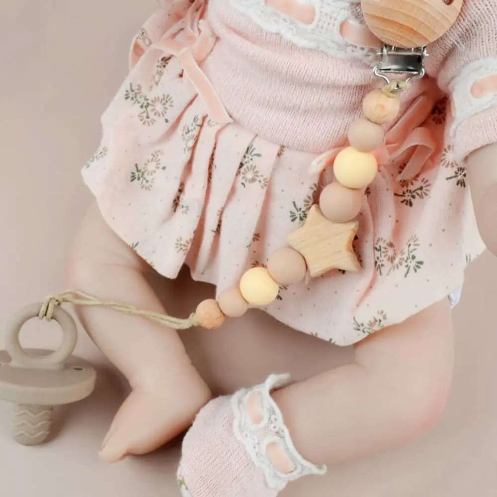 Clip per ciuccio Clip per porta ciuccio Porta succhietto in legno Catena per ciuccio per bambini Stella Porta capezzoli Clip per massaggiagengive Cinghie per giocattoli