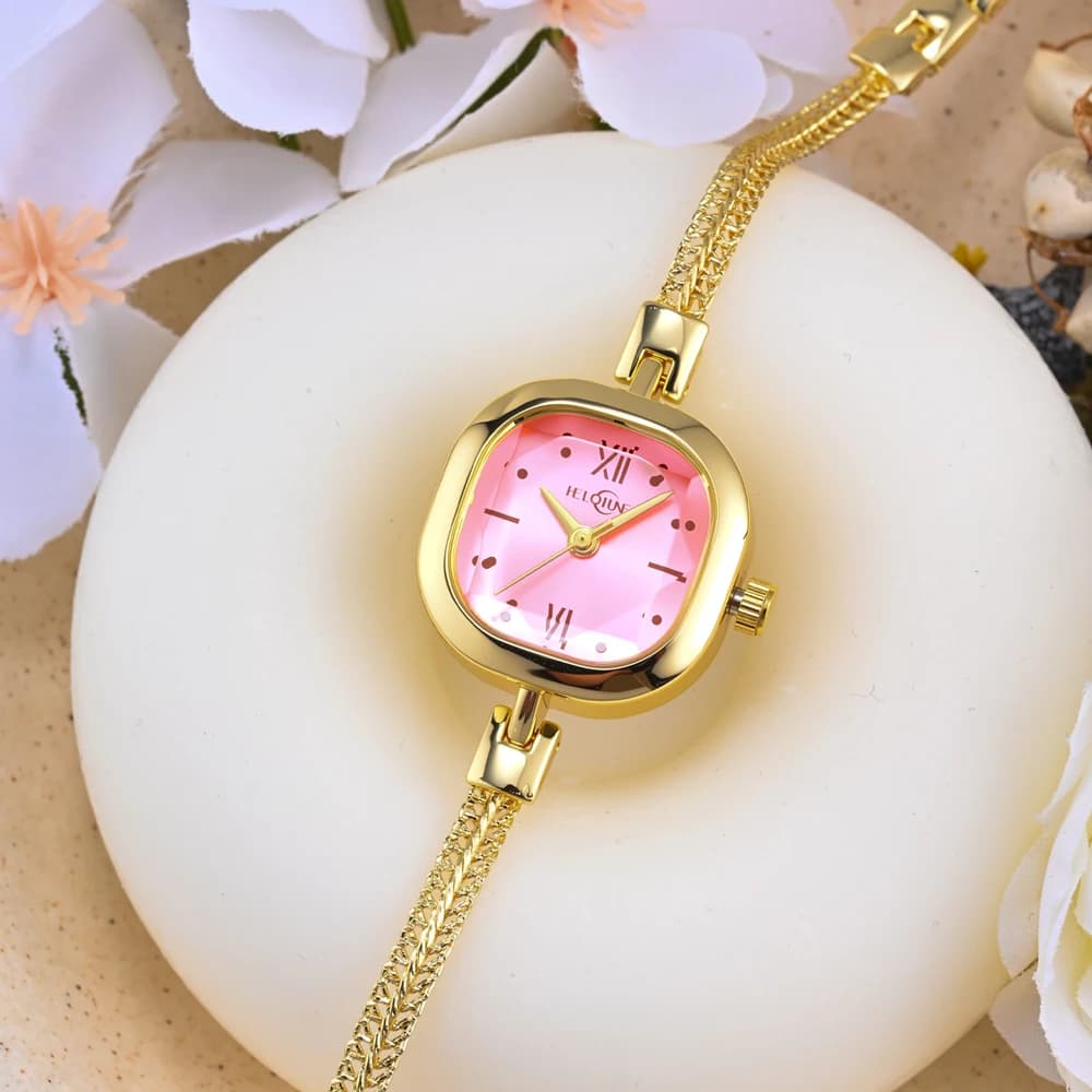 Orologio da Polso al Quarzo Heloiune per Donna, Quadrante Quadrato, Bracciale Mini, Orologio Compatto di Lusso Impermeabile