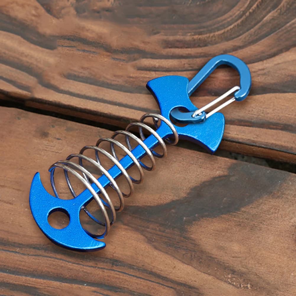 4Pcs Fishbone Deck Anchor Pegs Aluminium Alloy with Spring Buckle Fishbone Tent Stakes Fishbone Guyline Cord Adjuster Tent Pegs