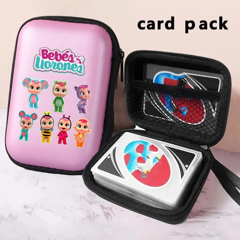 Borsa Portacarte Piccola Portatile con Design Anime Cartoon Bambine Piangenti, per Carte da Poker, Giochi da Tavolo e Cavi Dati