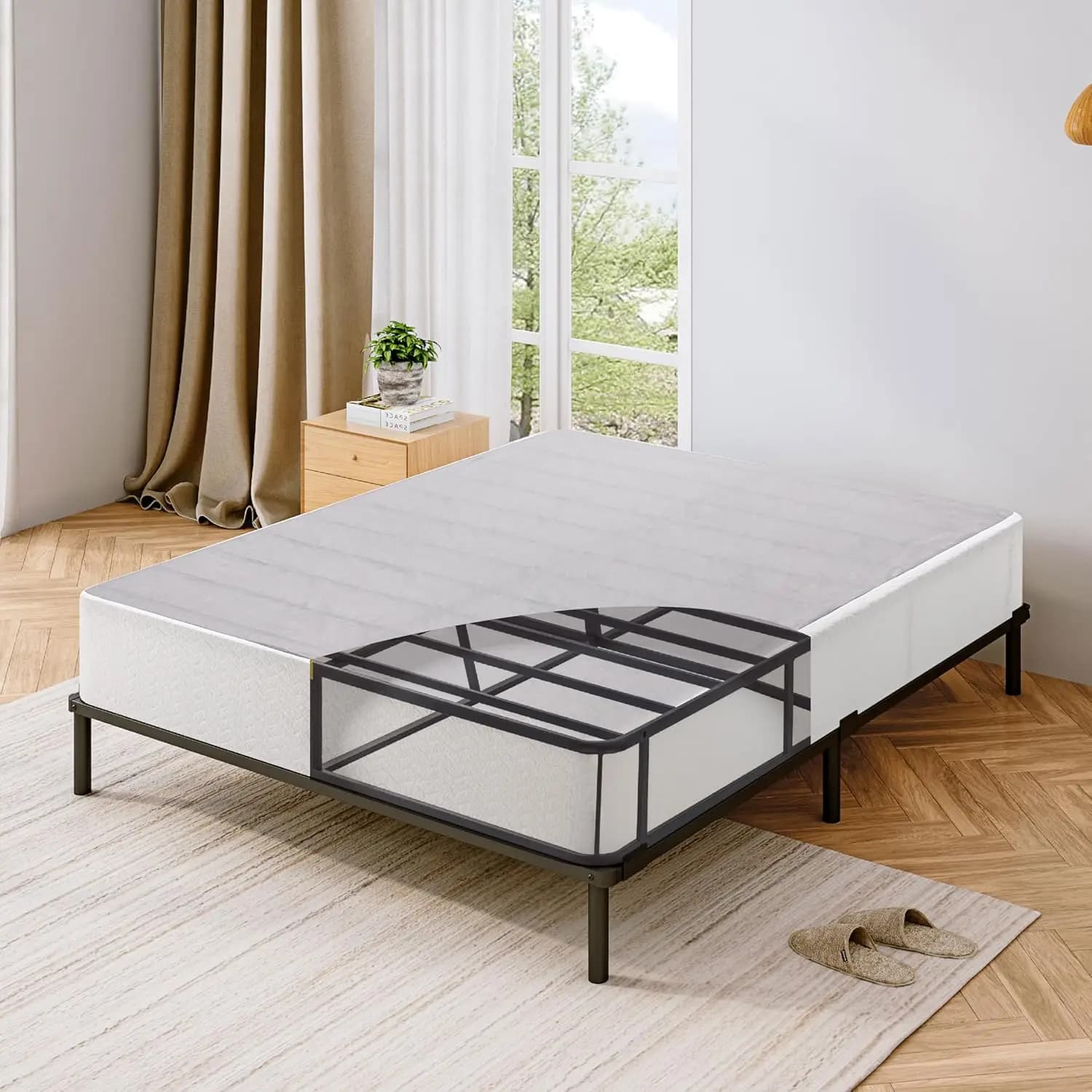 Base per Materasso in Metallo da 9 Pollici, Colore Nero, per Letto Queen, Facile da Montare e Robusta
