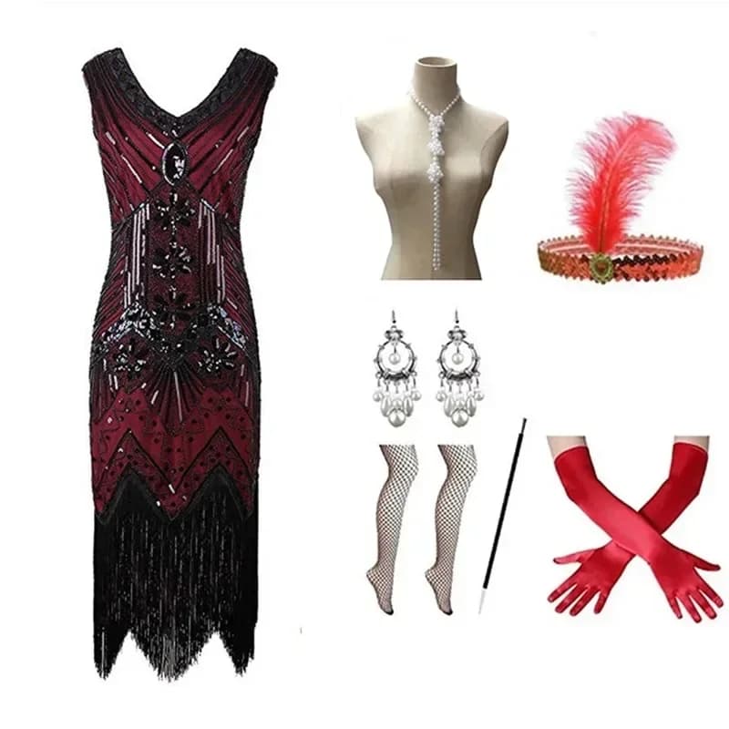 1920S Gatsby Retro Dress Women's Beaded Sequin Fringed Skirt Heavy Industry European American