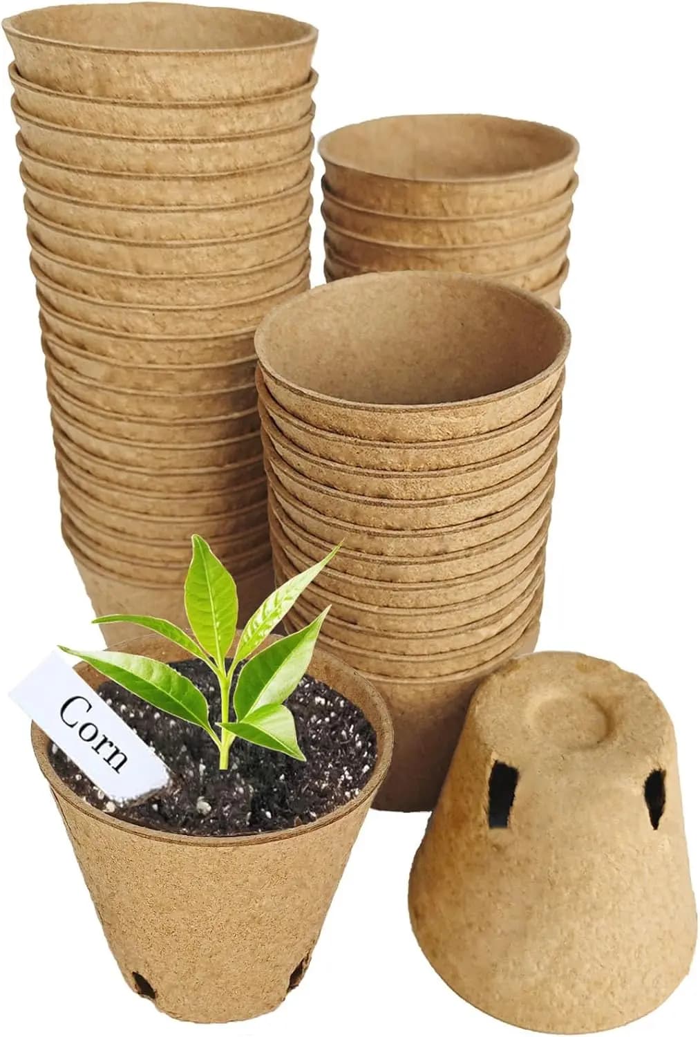 45-Pack 3.15" Biodegradable Seed Starter Pots with 30 Plant Labels, Eco-Friendly Seedling Pots with Drainage Holes for Vegetables, Flowers, Herbs