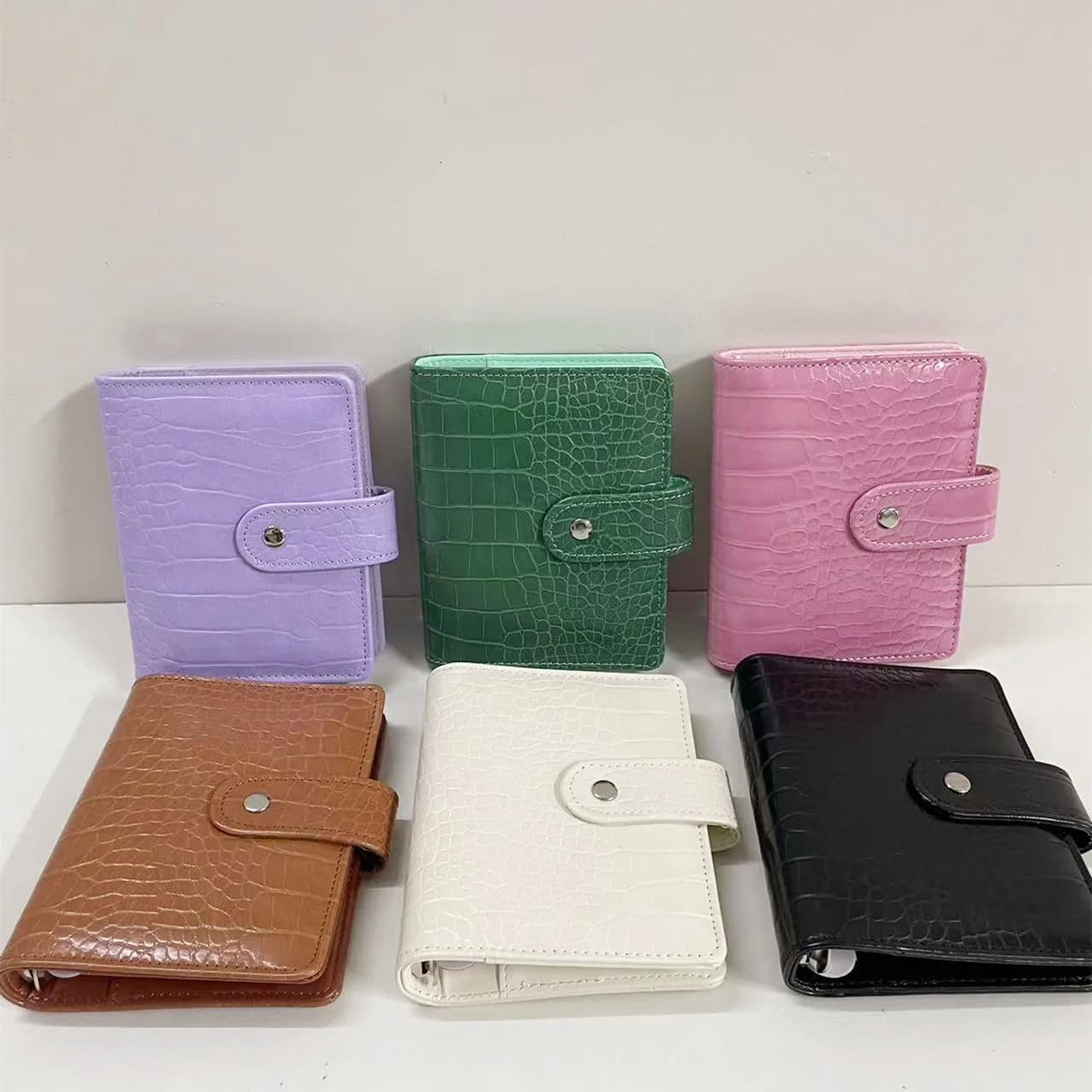 A7 Coccodrillo Nero Colore rosa Raccoglitore a 6 anelli PU Clip-on Notebook in pelle a fogli mobili Copertina per notebook Notebook Diario di cancelleria