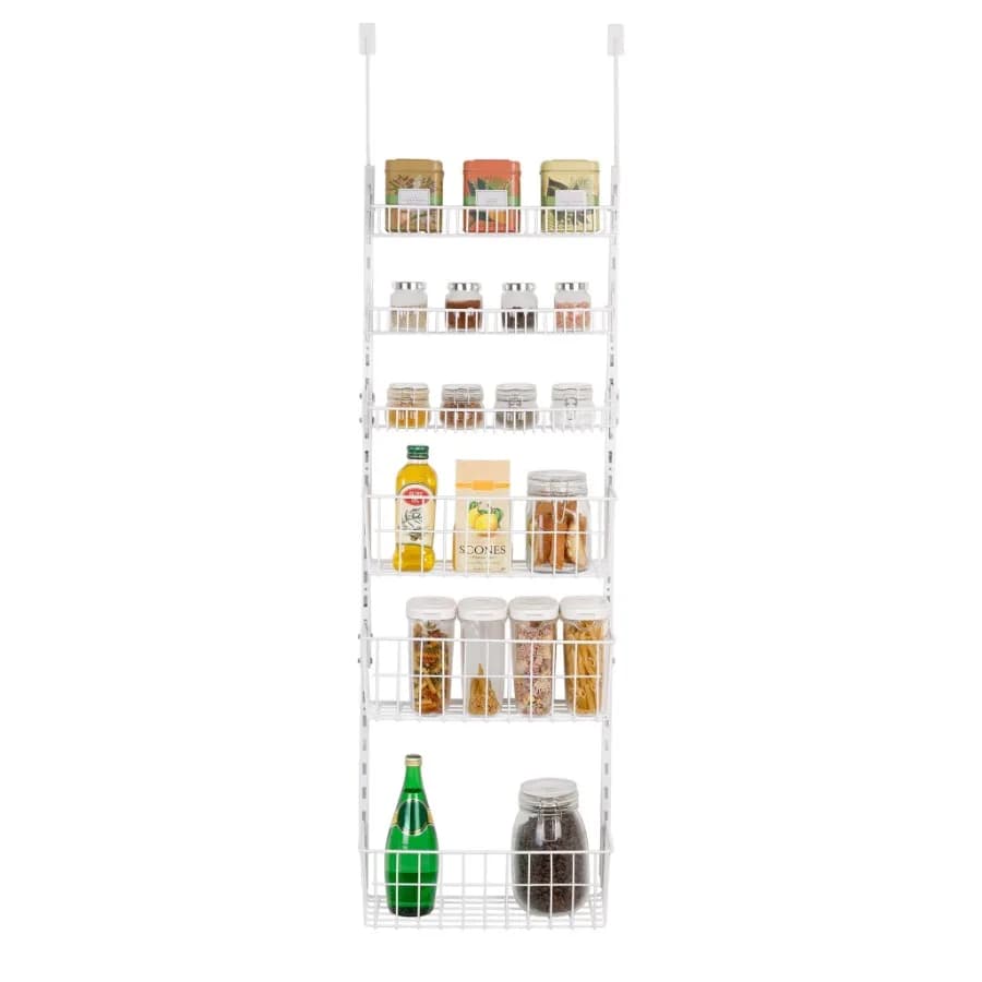 Organizer to Hang Over the Door with 6 Adjustable Stainless Steel shelves - White