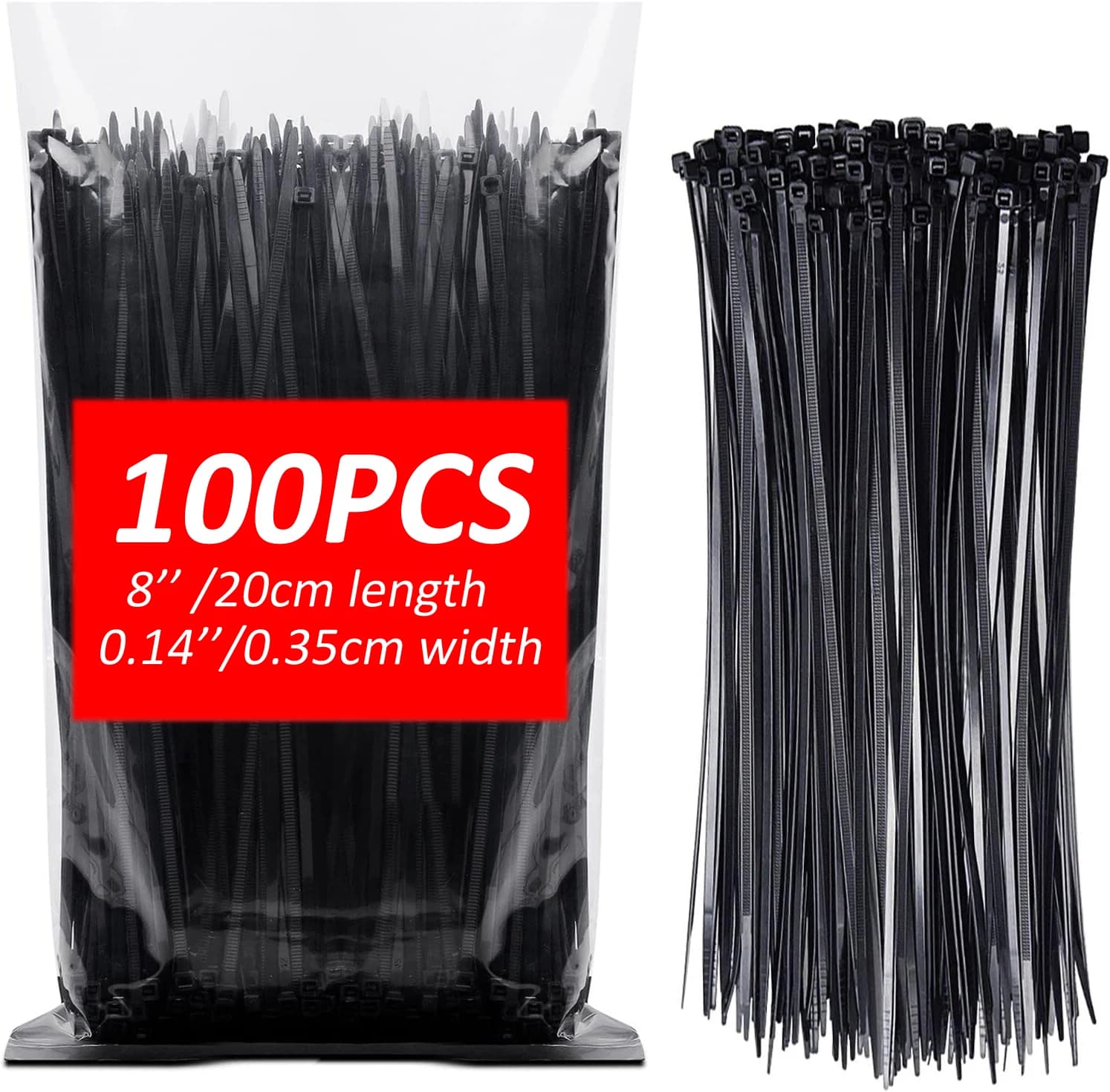 100pcs Self-Locking Nylon Cable Ties Set Plastic 3.5*200 Zip Loop Wire Ties 8 inch Wrap Fixed Binding Indoor Outdoor Use