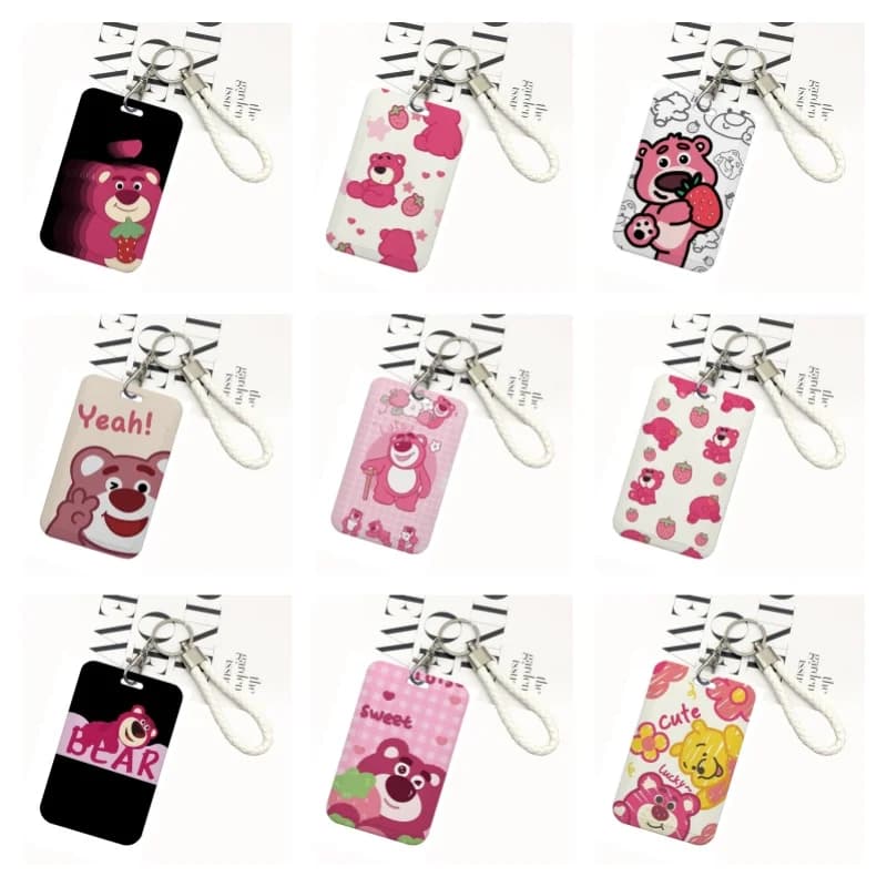 Cartoons bear Cute Kids Key braided rope Keychain Office ID Card Pass Lanyard buckle Badge Card Holder sm240112