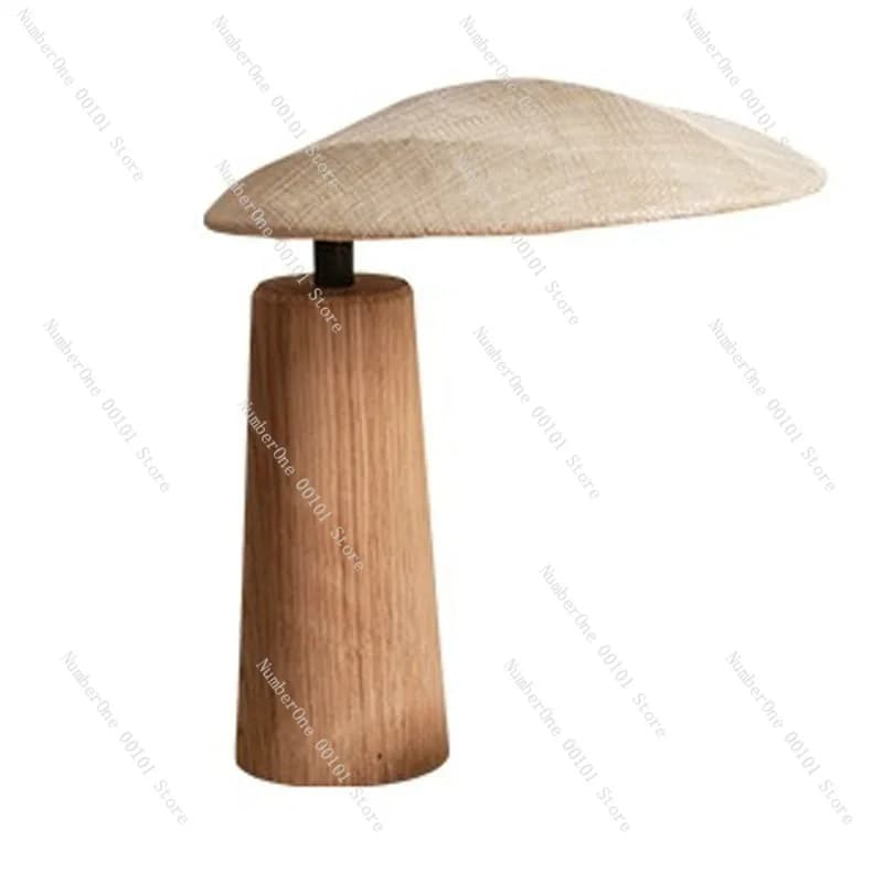 Minimalist Wabi Sabi Table Lamp Solid Wood Bedside Desk Light Japanese Natural Timber Fabric Shade Decorative Nightstand Lamp