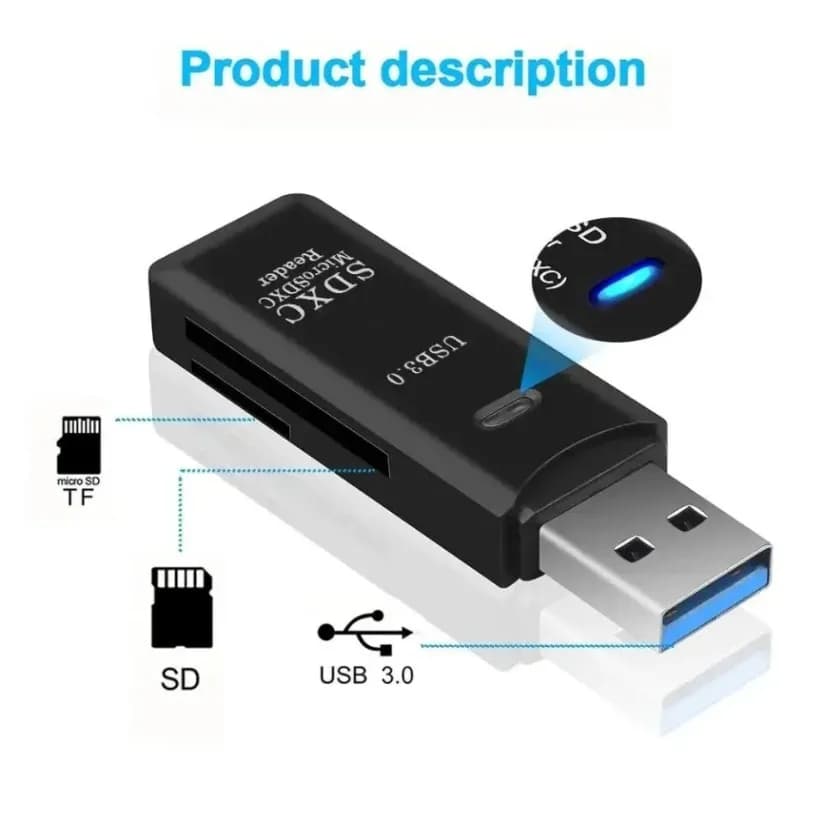 Multi‑function High‑Speed 2‑in‑1 USB 3.0/2.0 Memory Card Reader TF SD Card Support for Laptop Computer Tablet Camera Car Use
