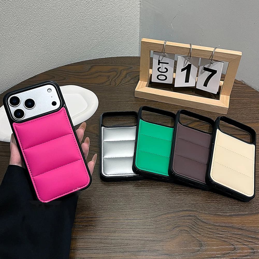 Airbag liquid down jacket shockproof phone case for iPhone 17 Air 16 15 14 Plus 13 12 11 Pro Max Robust bumper cover caramel color