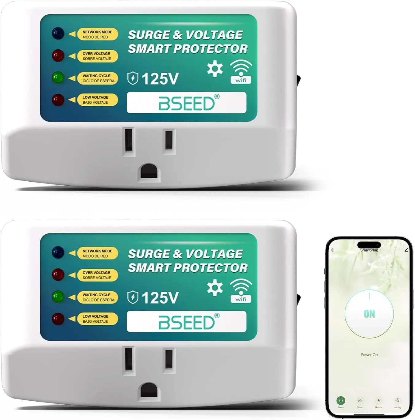 Smart WiFi Plug, Surge Protector with Energy Monitoring, APP Control, 125V/1875W, FCC, 2 Pack