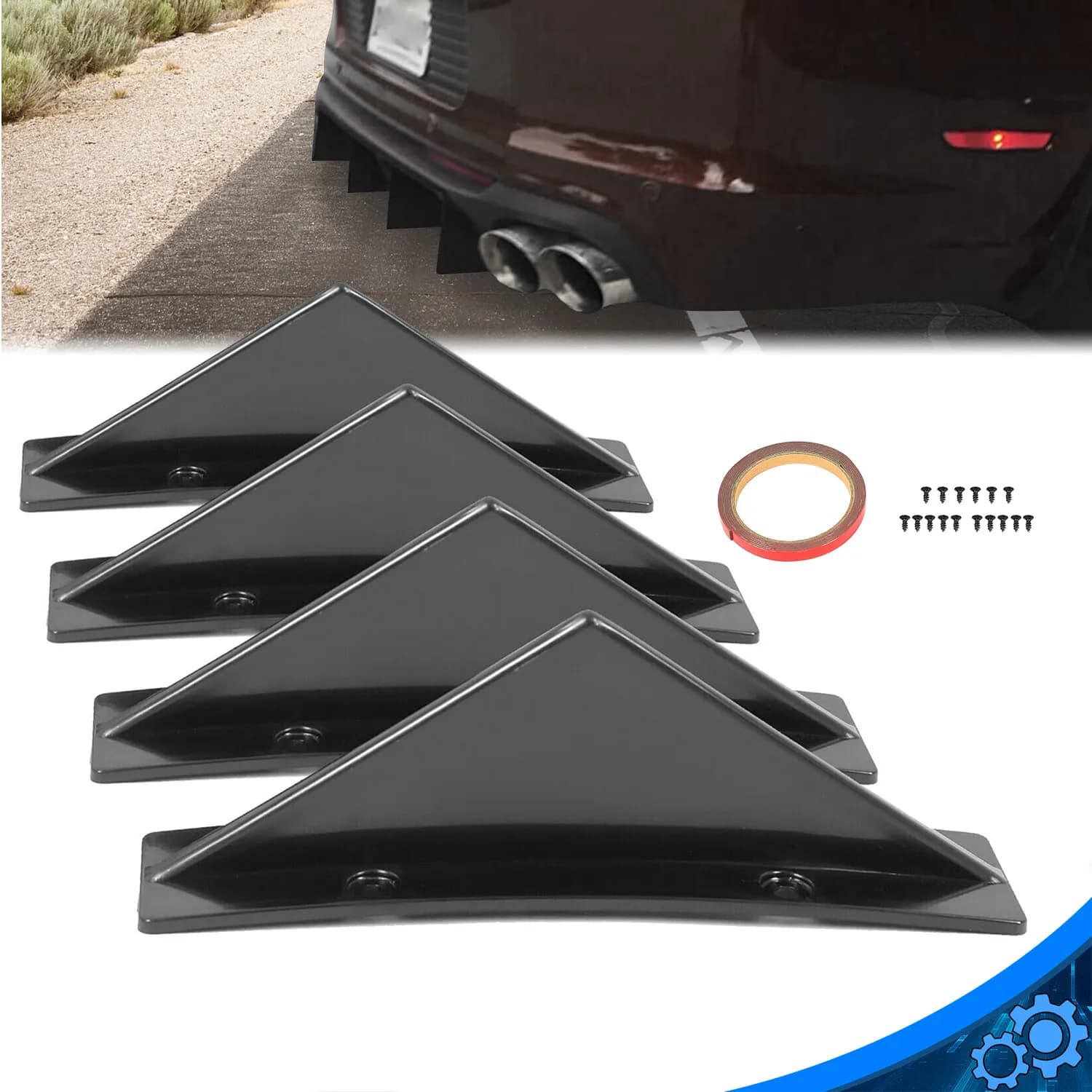 4 PCS Universal Rear Bumper Diffuser Shark Fin Spoiler Lip Splitter Glossy Black