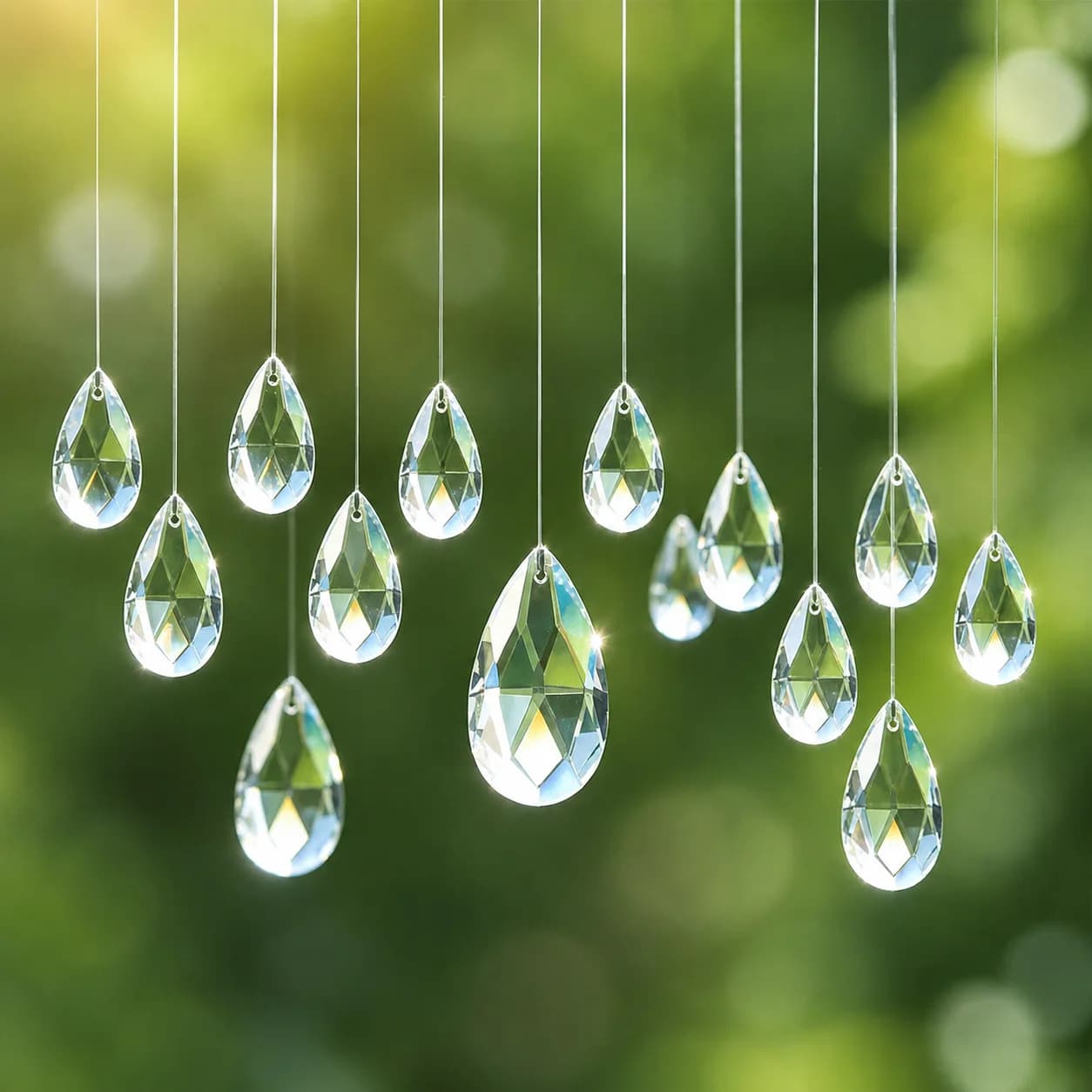 6pcs 50mm Clear Crystal Suncatcher Feng Shui Faceted Glass Teardrop Grid Prism Chandelier Lamp Replacement Pendant Hanging Decor