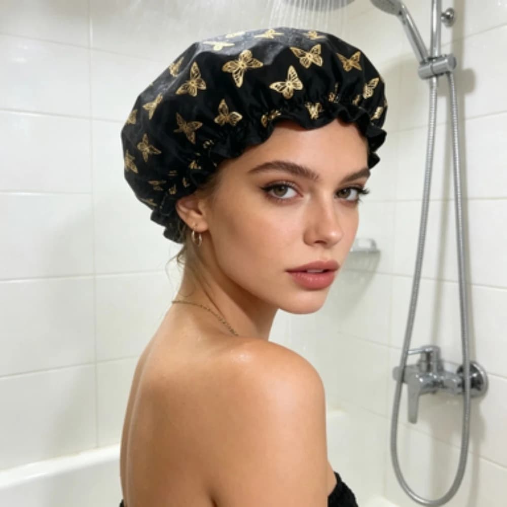 Reusable Donut‑Shape Waterproof Shower Cap Elastic Bath Hair Cap for Women Spa Salon Shower Swimming Hair Protection