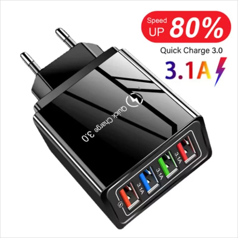 Caricatore rapido USB 3A a 4 porte Carica rapida 3.0 Ricarica rapida per iPhone Huawei Xiaomi Oneplus Telefoni Adattatore di alimentazione da parete con spina UE USA
