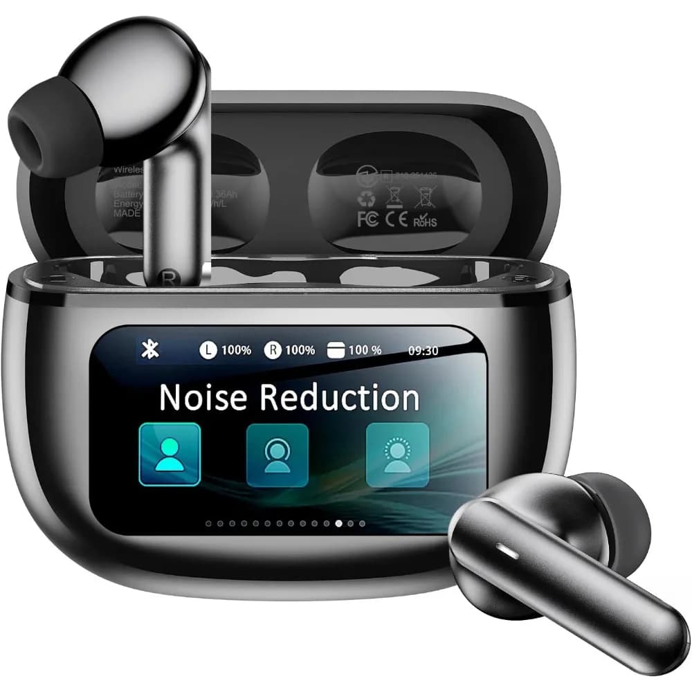 Smart Touchscreen Case Earbuds: Bluetooth 6.0, AI Noise Cancelling, 40H Playtime, IPX7 Waterproof for Workouts and Travel