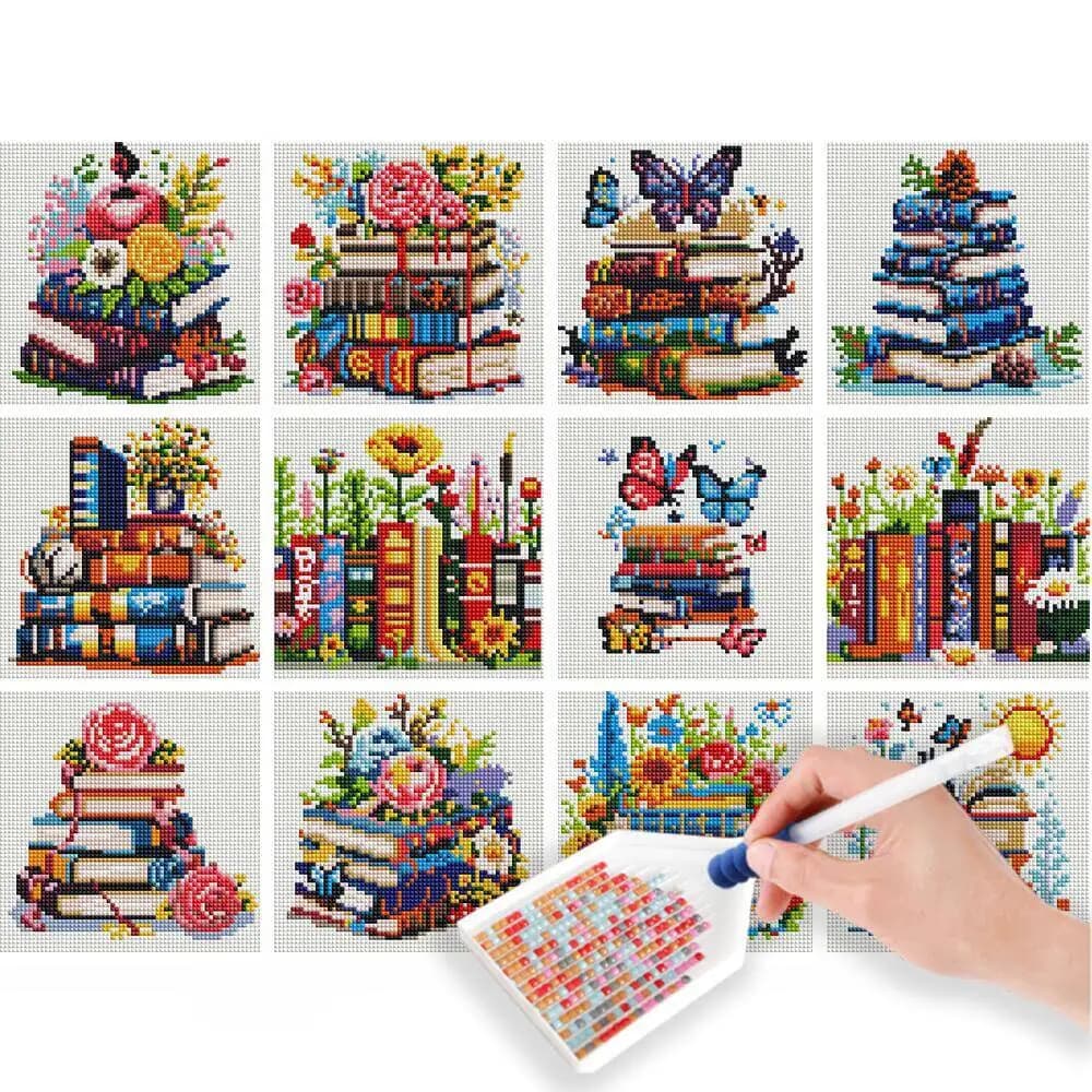 HUACAN 12 pezzi paesaggio mini pittura diamante 5D diamante rotondo mosaico libro fiore animale fatto a mano regalo di festa parete decorazioni per la casa