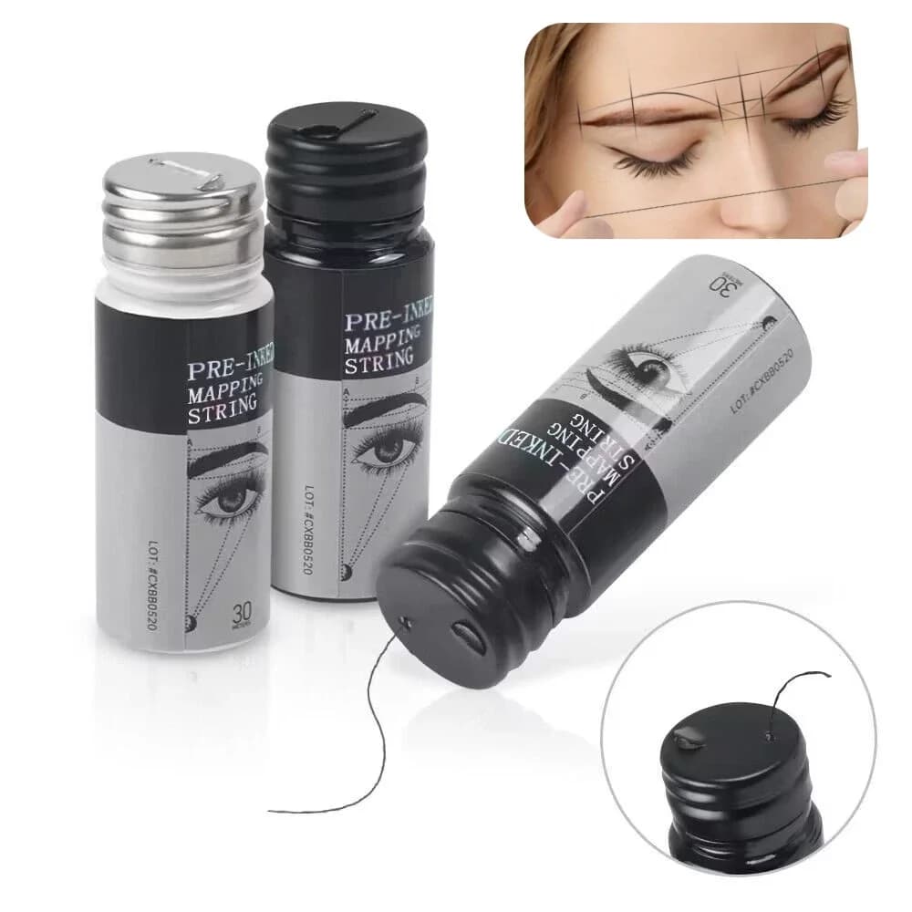 1 pz. Filo per microblading da 30m nero/bianco, pre-inked per mappatura sopracciglia, filo per tatuaggi sopracciglia, filo pre-inked per PMU