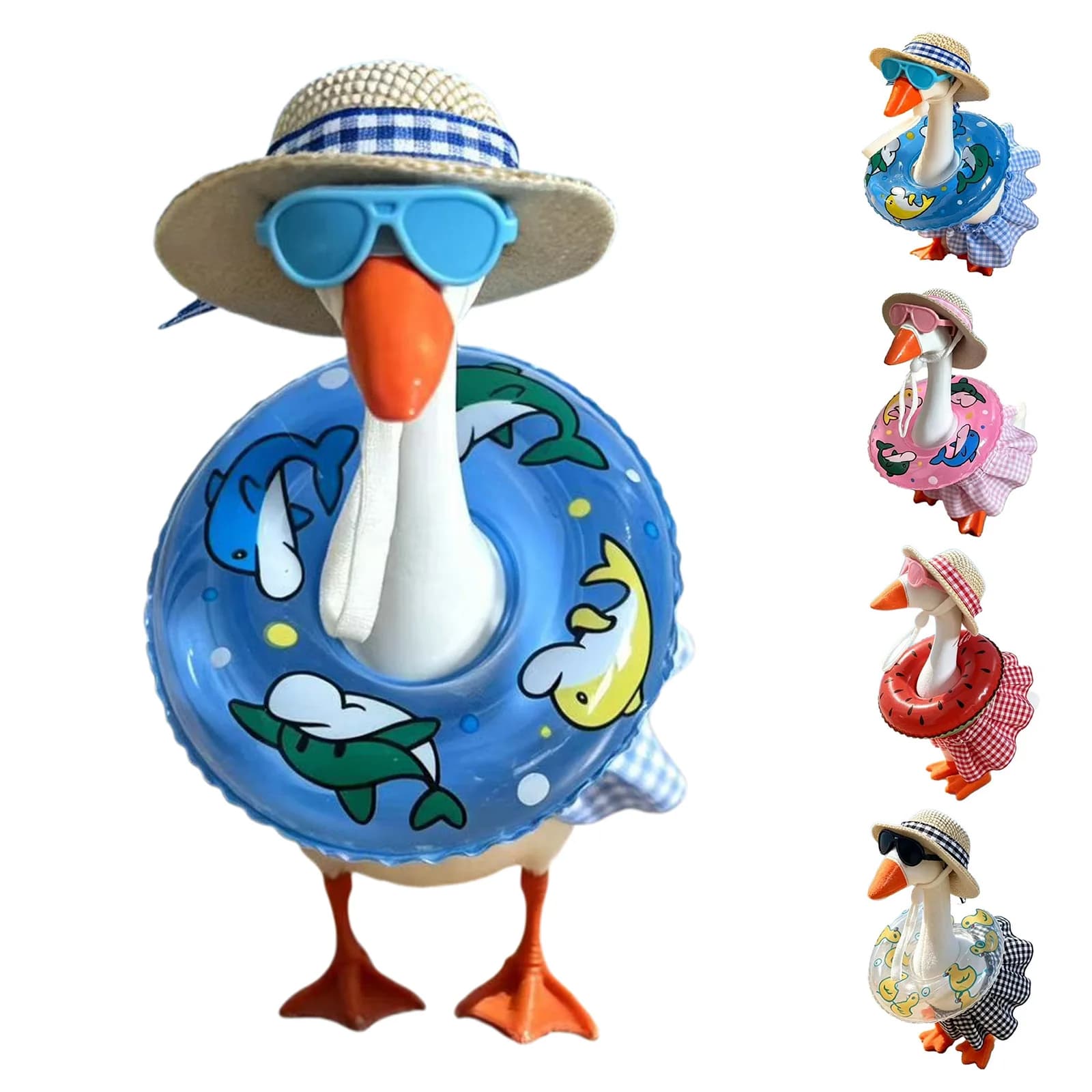 7 Inch Hawaiian Porch Goose Outfits with Straw Hat Sunglasses & Swim Ring Summer Bikini Goose Outfit Hawaiian Desk Goose Outfits