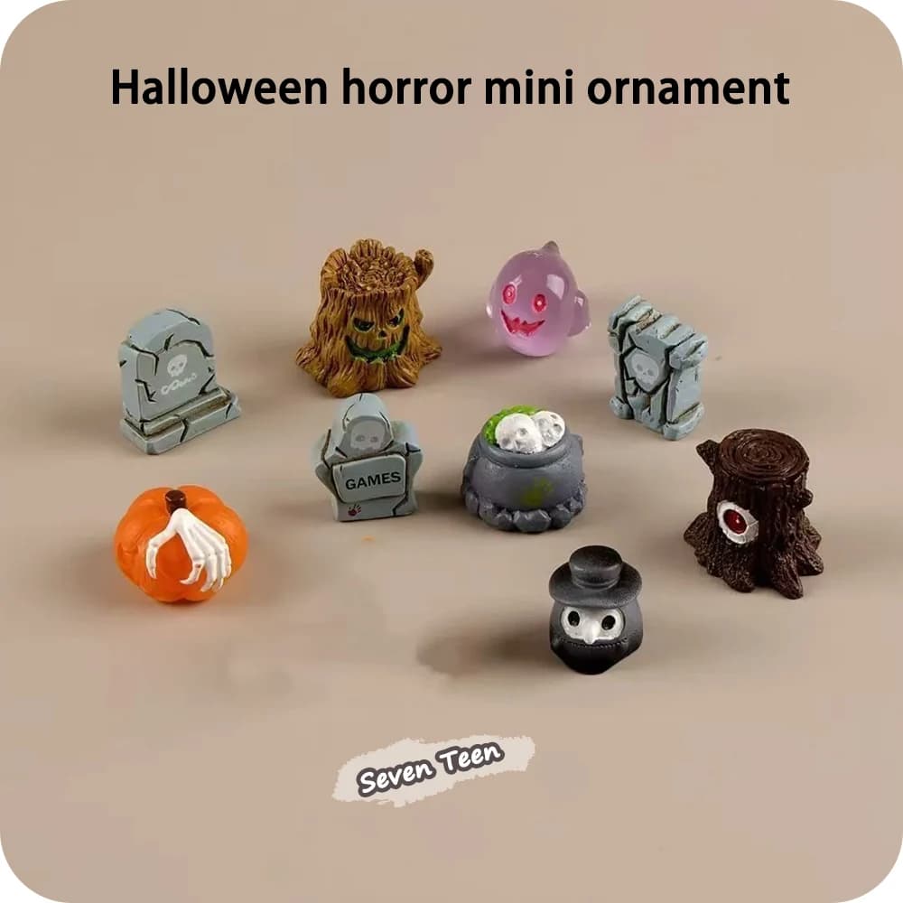 Accessori Decorativi per Micro Paesaggi di Halloween, Sfera di Cristallo con Fantasmi Senza Volto e Zucche in Resina, Mini Ornamenti