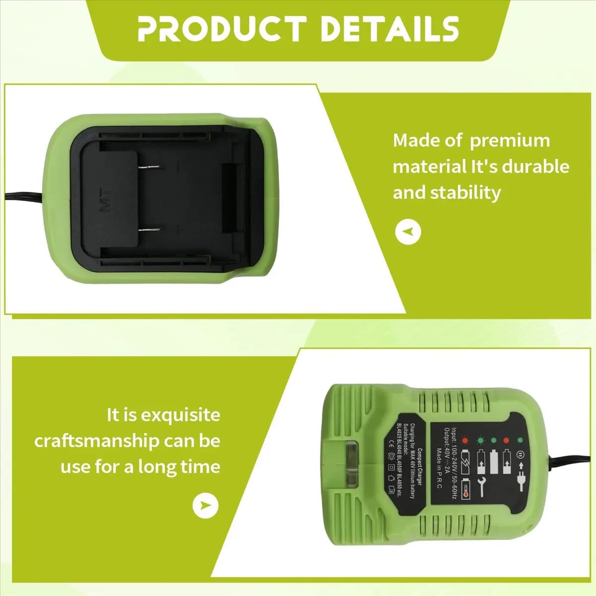 Reliable- AC100-240V Lithium Battery Mini Compact Charger for MAKITA 40V Lithium Battery BL4025 BL4040 BL4050F BL4050 US Plug