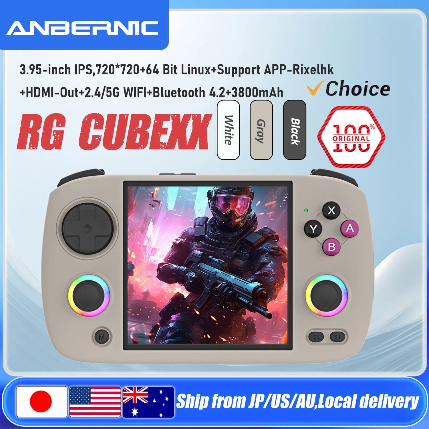 ANBERNIC RG CubeXX Console di gioco portatile Schermo IPS da 3,95 pollici Sistema Linux a 64 bit Supporta 5G WiFi Bluetooth TV HD Out RGCUBEXX