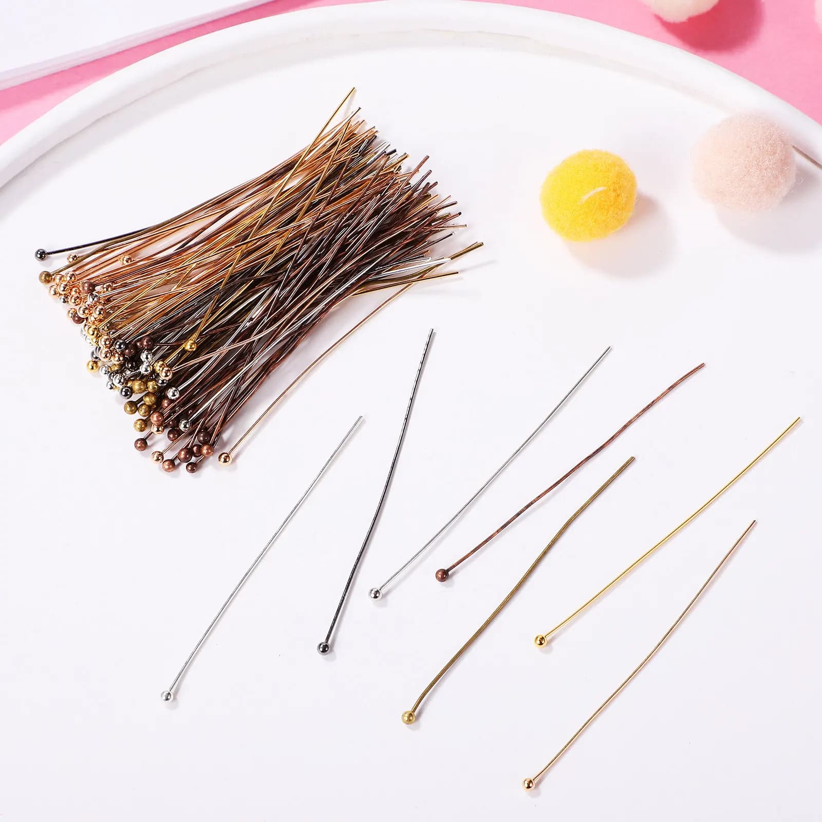 200 pieces of folding needles with ball head for jewelry creation, set of pins with smooth metal head, tools for earrings, pendants, necklaces and crafts