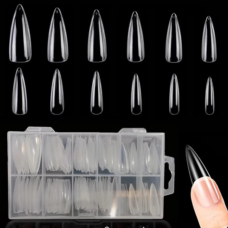 120/240 Fake Nail Tips, Transparent Extra-Long Stiletto Nails, Full Coverage Artificial Nail Extension Tools