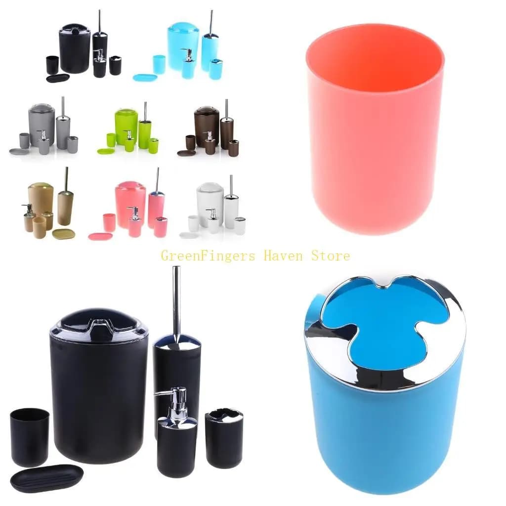 F68D Set regalo in plastica da 6 pezzi Set da bagno Porta spazzolino, tazza, dispenser per sapone