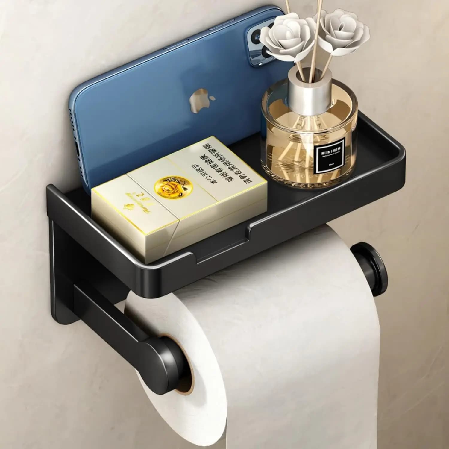 Porta carta igienica con ripiano per telefono: autoadesivo o montaggio a vite, dispenser e contenitore per fazzoletti da bagno antiruggine