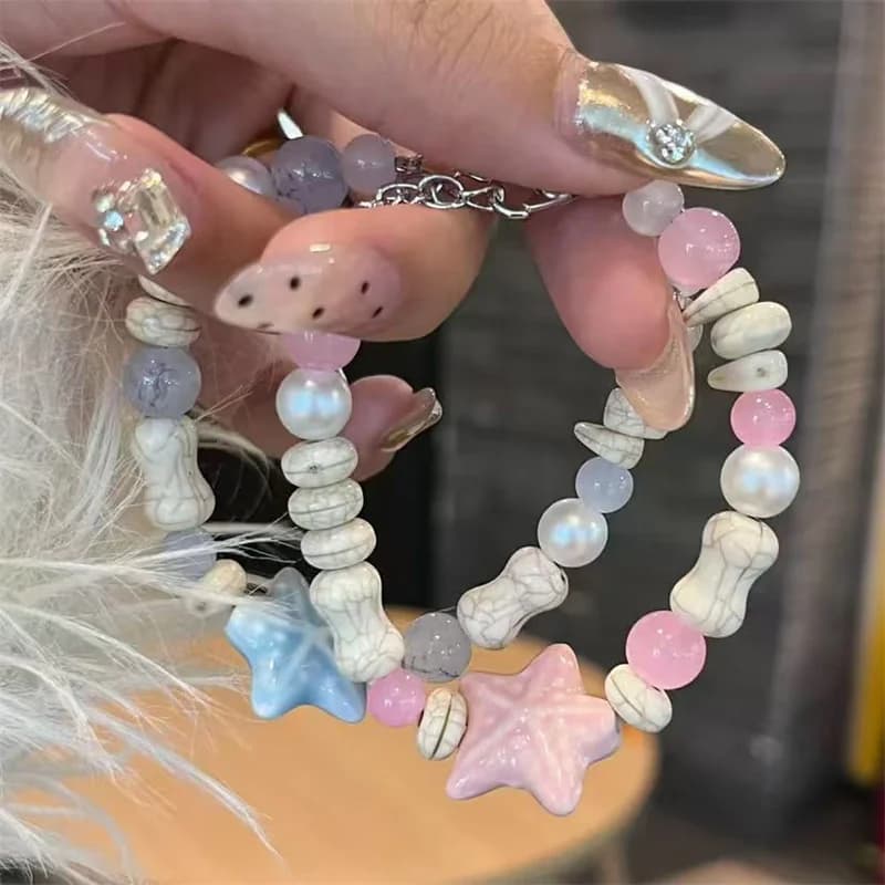Korean Romantic Shell Star Beaded Bracelet for Women Girls Cute Harajuku Y2K Candy Color Starfish Bracelet Jewelry Accessories